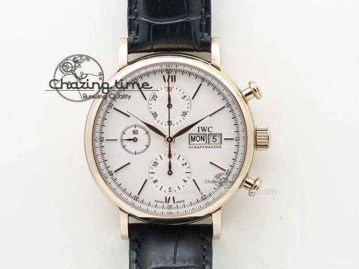 MIROTIME 0808 Portofino Automatic SS FKF 1:1 Best Edition White Dial RG Markers on Black Leather Strap A Stretchable 7141